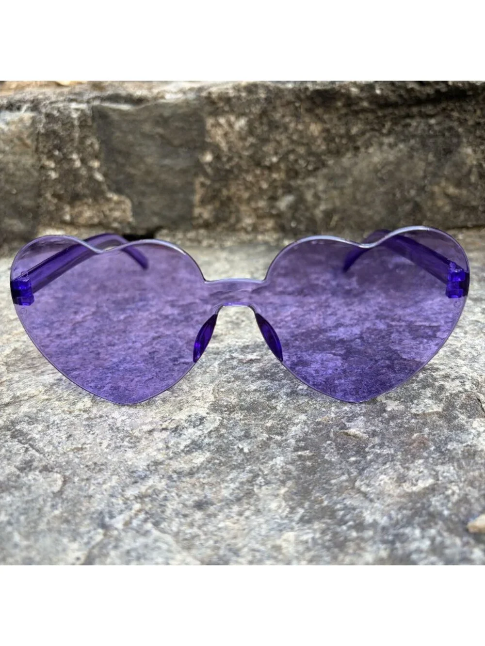 Purple Heart Shaped Sunglasses Rimless Tinted Festival Rave Party Boho Pride NEW